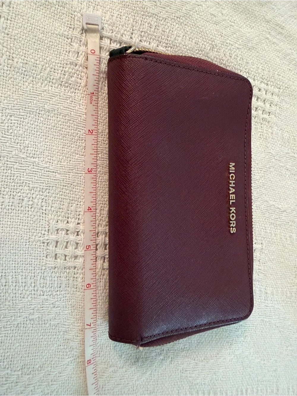 Michael Kors Wine Saffiano Leather Wallet with Gold Logo